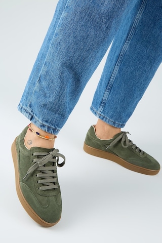 Manijero Krahe Barbella Kadın Hakiki Deri Üç Ayrı Alternatif Bağcıklı Haki Sneakers