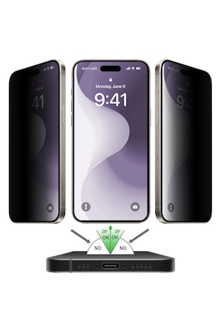 Buff Apple Uyumlu   iPhone 16 Plus 5d Privacy Easyfit 2 Adet Ekran Koruyucu