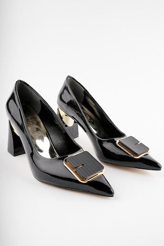 Muggo Rachel Garantili Kadın Gold Tokalı Yüksek Topuklu Stiletto Ayakkabı 001