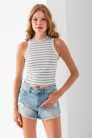 Giysa Kadın Bisiklet Yaka Kolsuz Çizgili Basic Body Siyah - 25507 Siyah