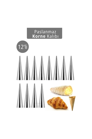 12'li Korne Kalıbı Torpil Huni Tatlı Kalıbı Pasta Kurabiye Profiterol Milföy Süsleme Aparatı 12 Cm Gri