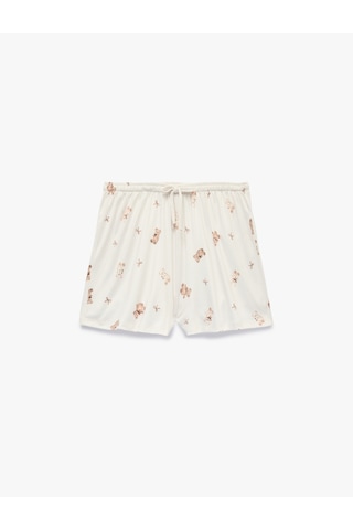 Koton Dantel Detaylı Rahat Kesim Ayıcık Baskılı Şort Pijama Altı Bej Desenli 7wlk80013mk Ekru