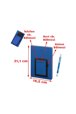 Not Defteri Touchpen Metal Tükenmez Kalemli Çizgili Cepli Defter