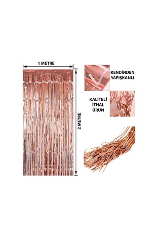 Rose Gold Püsküllü Kapı Perdesi - Parti, Bekarlığa Veda, Doğum Günü 1x2 M +0