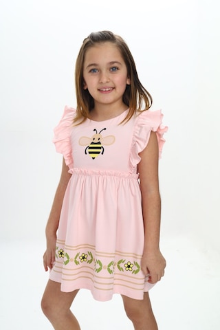 Toontoy Kids Toontoy Kız Çocuk Arı Baskılı Elbise Pudra