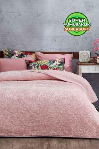 Evlen Home 3 Kg Embos Baskılı Pamela Kalın Çift Kişilik Battaniye 230x240 Cm Pudra Pudra