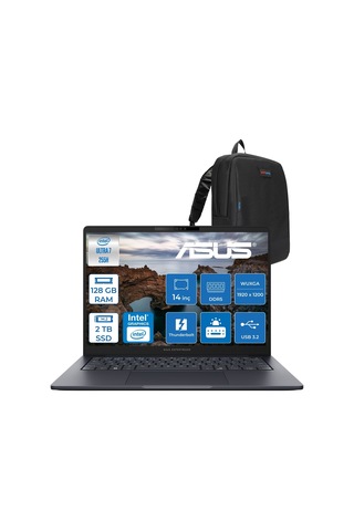 Asus ExpertBook B5 B5405CCA-U716512B1D-F34 Ultra 7 255H 128 GB 2 TB SSD 14" Free Dos Dizüstü Bilgisayar + Zetta Çanta