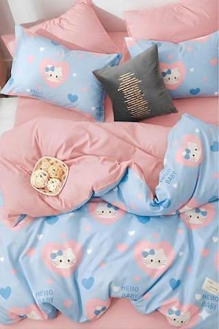 İqon Lastikli Çarşaflı Nevresim Takımı Tek Kişilik Hello Kitty Turkuaz Çok Renkli