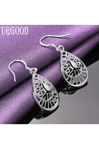 925 Ayar Gümüş Damlacık Hollow Damla Küpe Moda Takı