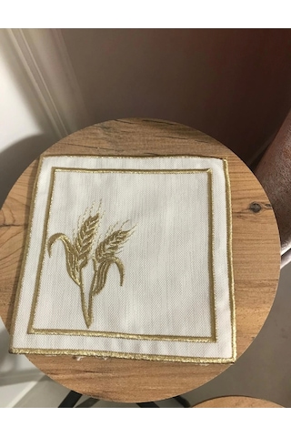 Nivemeshome Başak Nakışlı Gold Kare 6 Adet Keten Kokteyl Peçetesi Kahve Yanı Sunumluk Çok Renkli