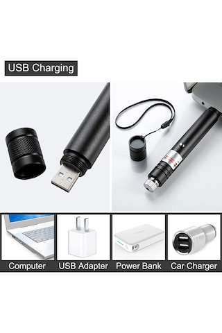 Dofolink Yüksek Güçlü 710 Kırmızı Işık Usb Şarjlı Lazer Pointer, 2000m Uzaklık, Alüminyum Kasa, Yıldız Desenli, Av, Doğa Yürüyüşü, Sunumlar İçin Kırmızı