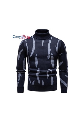 Cozy Up Erkek Kalınlaştırılmış Ve Kabarık Yüksek Yaka Kazak Lacivert