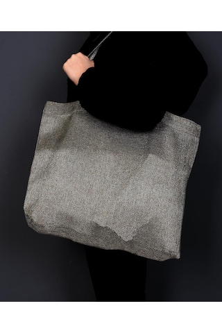 Hasır Dokulu Körüklü Kadın Kol Ve Omuz Çantası  Gümüş Kahve-1412