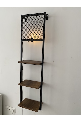 Kitaplıklı Aplik Duvar Rafı Ve Lambader Siyah
