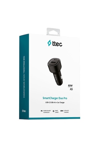 Ttec 2ckp04s Smartcharger Duo Pd 83w Araç Hızlı Şarj Aleti Usb-c+usb-a Siyah