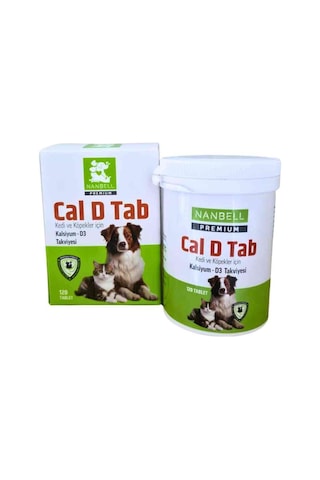 Nanbell Cal D Tab Kedi Ve Köpekler İçin Kalsiyum + D3 Takviyesi 120 Tablet Kemik Ve Diş Gelişimini