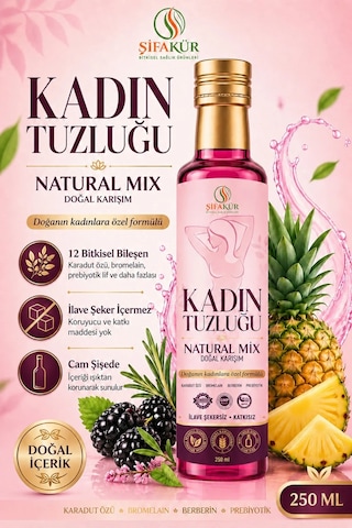 Kadın Tuzluğu Şurubu Natural Mix 250 ml – Bromelain, Berberin ve Karadut İçeren