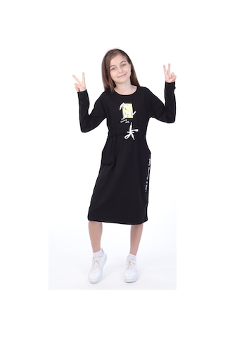 Toontoy Kız Çocuk Neon Baskılı Elbise Siyah