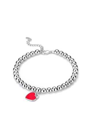 Kırmızı Romantik Ve Şık Yuvarlak Boncuklu Şeftali Kalp Bileklik