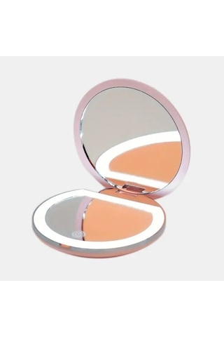 Brightnova Pink2x Portable Led Seyahat Makyaj Aynası Çift Taraflı El Tipi 2x 5x Büyütmeli Katlanır Kompakt Ahşap