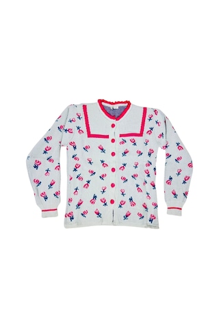 Çok Çiçekli Triko Hırka Gri