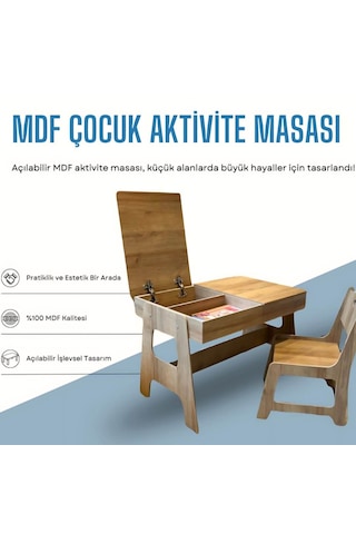 Mdf Çocuk Aktivite Masası Açılabilir Kapaklı 1 Masa + 1 Sandalye