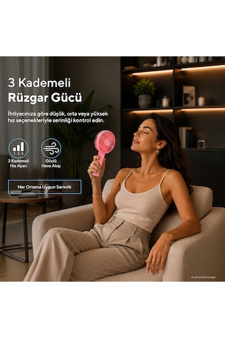 Kumtel Şarj Edilebilir Mini El Vantilatörü Type-c Şarjlı 3 Kademeli 400 Mah Hff-03c