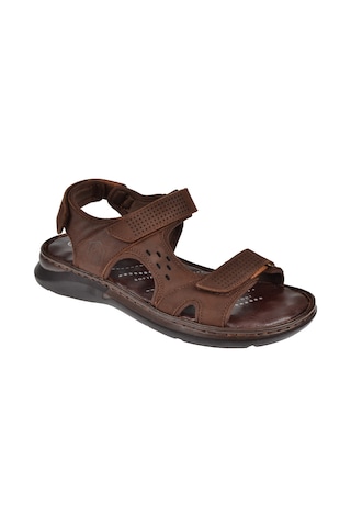 Forelli Hakiki Deri Comfort Cırtlı Erkek Sandalet For-40526 Kahve Nubuk Kahverengi
