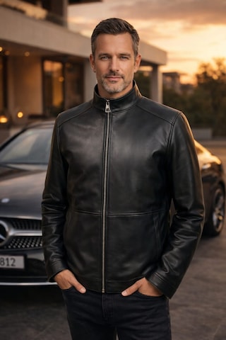 Viamod Leather Erkek Hakiki Deri Ceket Siyah Hakim Yaka Premium Slim Fit Gerçek Deri Mont Üretici Garantili Siyah