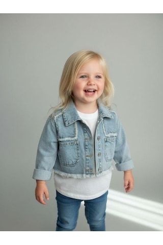 Zekids Kız Çocuk Crop Kesim Kot Ceket-16901 Çok Renkli