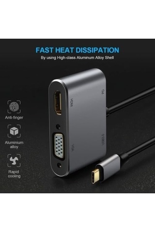 Cf02 Macbook Uyumlu Type-c To 4k Ultra Hd 1080p Hdmı/vga/pd Şarj/usb 3.0 4ın1 Çevirici Hub Adaptör