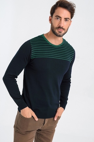 Heyss Bisiklet Yaka Sırt Detaylı Erkek Triko Kazak (381025109) Lacivert