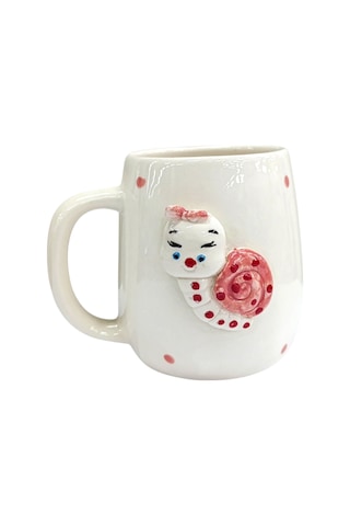 Boni Bon Collection Design 3d Kabartma El Yapımı Sevimli Salyangoz Seramik Kupa Bardak 400 Ml