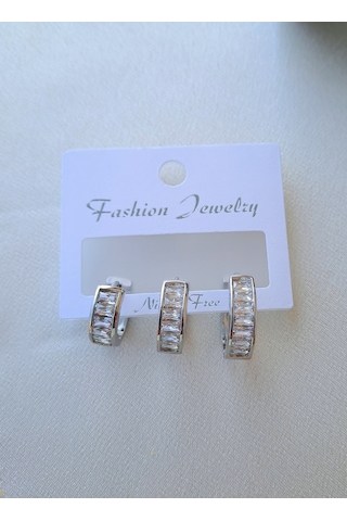 Baget Taşlı 3'lü Halka Küpe Gümüş