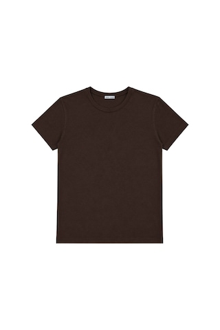 Vadon 1003 Kadın Pamuklu Slim Fit Bisiklet Yaka Yumuşak Dokulu Basic T-shirt Kahverengi