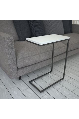 Callen Beyaz Yan Sehpa & Tekerlekli Servis Sehpası Metal