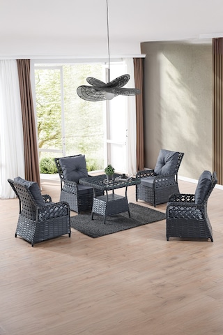 Duru 4 Kişilik Rattan Bahçe Balkon Mutfak Masa Takımı Antrasit