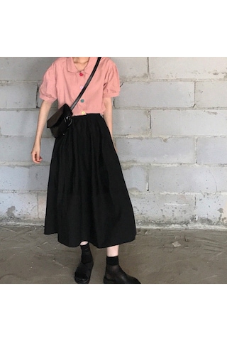 Sones Yüksek Bel Drape Etek Bol Ve İnce Orta Uzunlukta A Kesim Etek Siyah