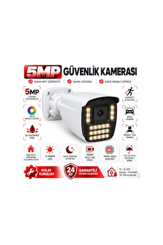 9 Kameralı Güvenlik Kamerası Seti 5mp Yapay Zeka Gece Renkli Görüş 21 Warm Led Ultra Hd 521w