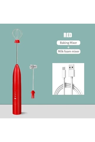 2 İn 1 Usb Şarj Edilebilir Elektrikli Yumurta Çırpıcı Mini Blender Viski Kahve Mikser Alet Ev İçin Çift Kafa Süt Pişirme Mikser Bar Kırmızı Kırmızı