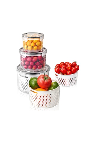 3 Adet Buzdolabı Saklama Kutusu Yuvarlak Şeffaf Drenaj Sepeti Meyve Sebze Taze Saklama Kutusu Bpa , Fda Yok
