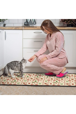 Noel Desenli 2'li Mutfak Matı, Anti-yorgunluk, Yastıklı Ve Kaymaz, Mutfak Ve Ofis İçin Noel Baba Noel Gülü