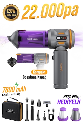 Auhma Ahv-24 Lımıted Edıtıon 22.000pa Brushless Kablosuz Araç İçi Basınçlı Üfleme & Çekme Süpürgesi Gri