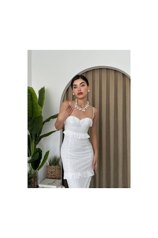 Butik İstanbul Lere Ip Askılı Elbise Beyaz