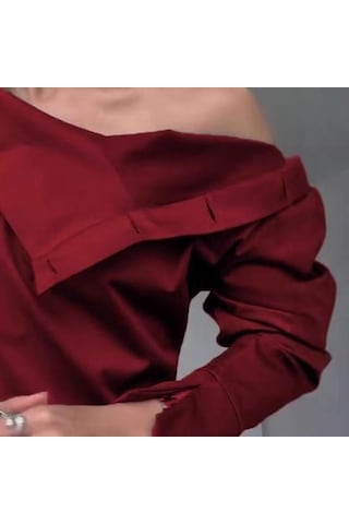 Kadın Gömlek Düğme Eklemeli Balıkçı Yaka Uzun Kollu Rahat Bol Kesim Gömlek Düz Yeşil