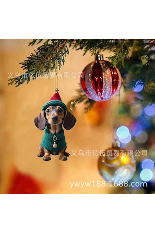 Qingmipy Yılbaşı Temalı Köpek Figürlü Araç İçi Dekor Asılı Akrilik Otomobil Aksesuarı - Dayanıklı Ve Şık Kırmızı