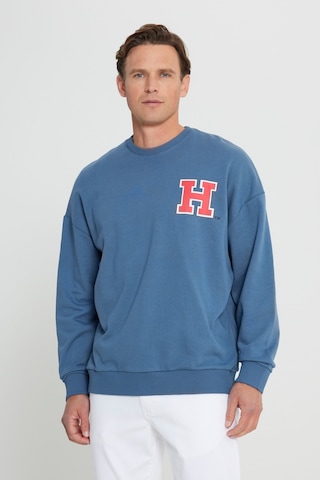 AC&Co / Altınyıldız Classics Erkek İndigo Oversize Fit Bol Kesim Harvard Lisanslı Pamuklu Bisiklet Yaka Sweatshirt İndigo