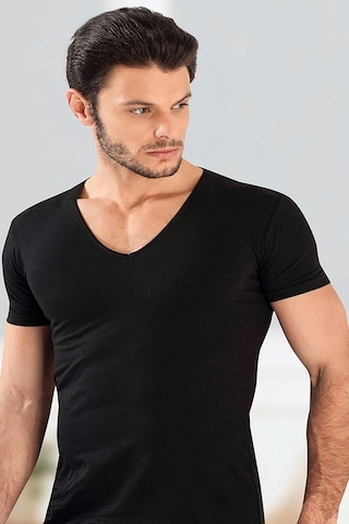 Hmd Erkek Derin V Yaka Kısa Kollu Lycralı Tshirt 712-713