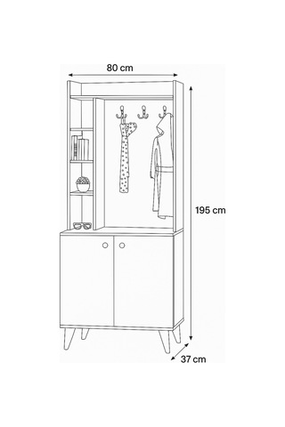 İnci Portmanto Askılıklı Beyaz Raflı Çok Bölmeli 2 Kapaklı Yüksek Ayaklı Portmanto 80x37x195 Cm