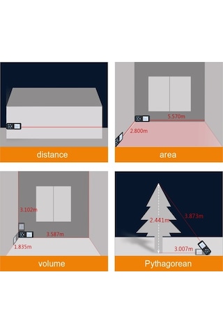 Pazly Taşınabilir Yüksek Hassasiyetli Mini Mesafe Ölçer, 50m Alan/hacim Ölçüm, 20 Veri Depolama, Lcd Ekran